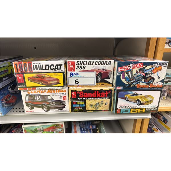 (6) ASSORTED AMI & MPC MODEL CARS INCLUDING; 1966 BUICK WILDCAT HARDTOP, SHELBY COBRA 289, MONOPOLY