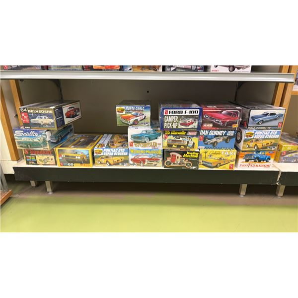 SHELF OF ASSORTED MODEL CARS INCLUDING; AMI 1964 BELVEDERE, AMI FORD F-100 CAMPER PICKUP, AMI 1970