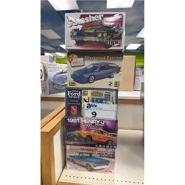 (5) ASSORTED MODEL CARS INCLUDING; MPC THE SLASHER, REVELL ALTERNOMOD CAPRICE, AMI 1934 FOR PICKUP