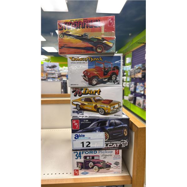(5) ASSORTED MODEL CARS INCLUDING; MPC GOLDEN HAWK SPECIAL EDITION JEEP, 1976 DART, AMI DODGE