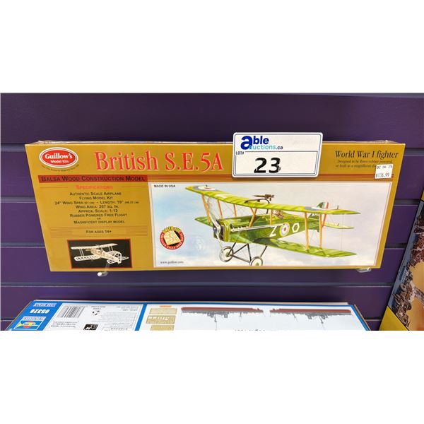 GUILLOW'S 1:12 BRITISH S.E. 5A WORLD WAR 1 FIGHTER MODEL PLANE