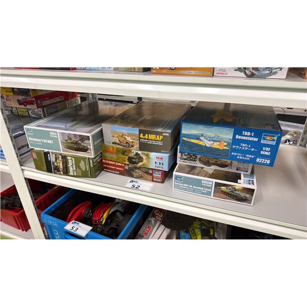 (8) ASSORTED MODEL VEHICLES INCLUDING; TRUMPETER T80-1 DEVASTATOR, 4X4 MRAP ARMOURED FIGHTING
