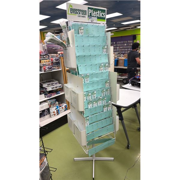 EVERGREEN PLASTICS SCALE MODELS DISPLAY RACK WITH ASSORTED SCALE MODEL ACCESSORY CONTENTS