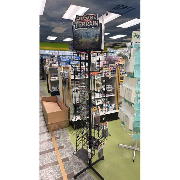 ALL GAME TERRAIN DISPLAY RACK WITH ASSORTED MODEL ACCESSORIES