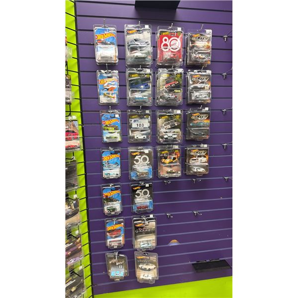WALL OF ASSORTED HOT WHEELS CARS