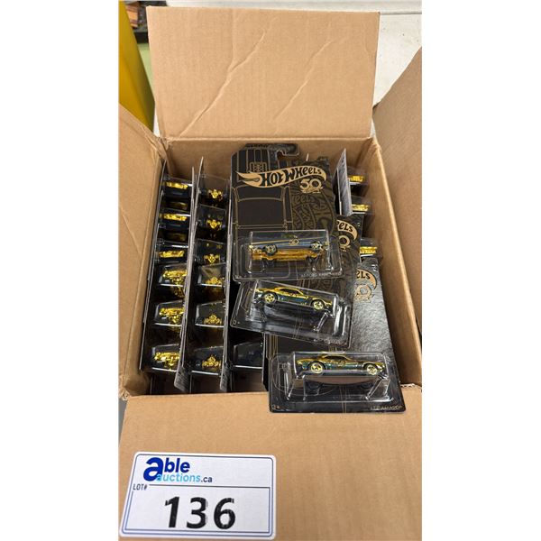 BOX OF ASSORTED HOT WHEELS 50TH ANNIVERSARY MODEL CARS