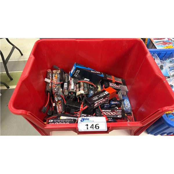 BIN OF ASSORTED R/C CAR BATTERIES