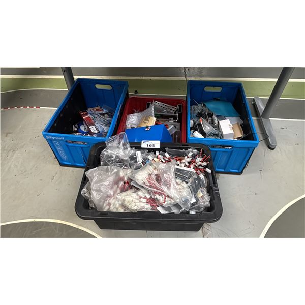 4 BINS OF ASSORTED R/C & MODEL CAR ACCESSORIES & PARTS