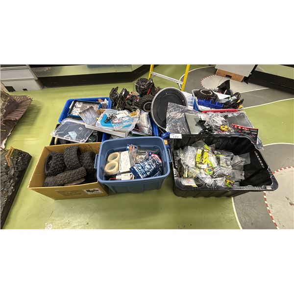 (10) BINS OF ASSORTED R/C & MODEL CAR ACCESSORIES & PARTS