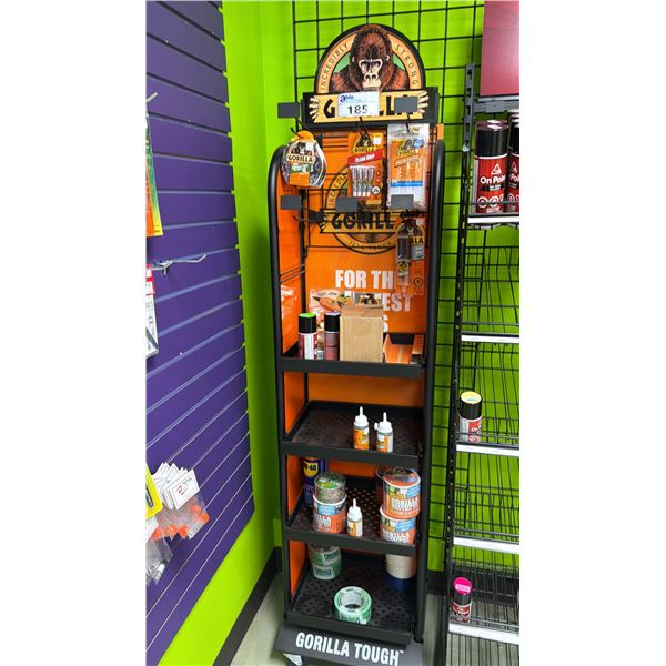 RACK OF ASSORTED GORILLA GLUE ADHESIVE PRODUCTS *RACK INCLUDED*