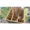 Image 2 : WOOD ORGANIZER CRATE WITH ASSORTED LENGTHS OF WOOD RODS