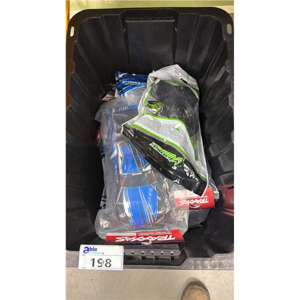 BIN OF ASSORTED R/C CARS & R/C CAR ACCESSORIES