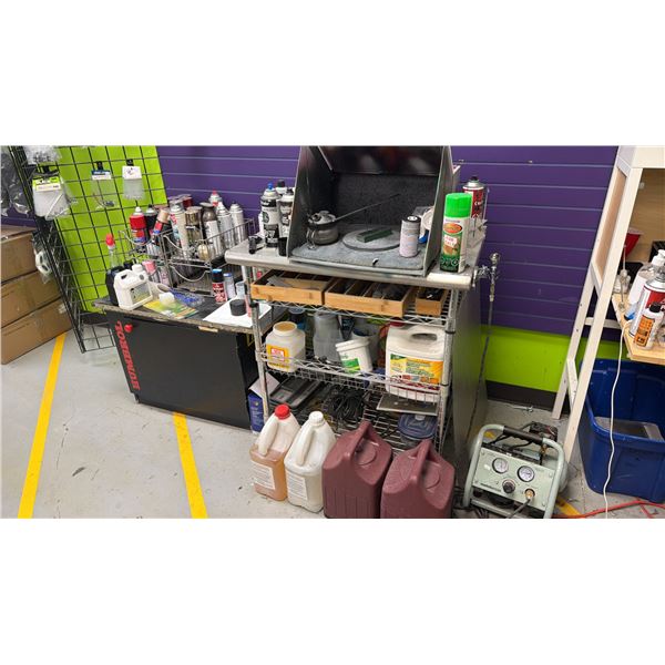 AIRBRUSH PAINT STATION COMPLETE WITH PAINTS, AIRBRUSH STATION, STAND, MISCELLANEOUS, AIR COMPRESSOR