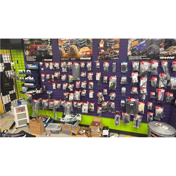 ENTIRE WALL OF *NEW* R/C CAR PARTS, PAINT & ACCESSORIES INCLUDING; TRAXXAS, FACTORY TEAM & MORE