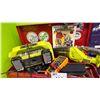 Image 2 : MASTERCRAFT 3-PC PORTABLE TOOLBOX WITH CONTENTS INCLUDING; RYOBI AIR COMPRESSOR, VACUUM & CHARGER