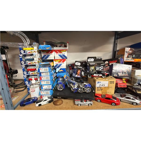SHELF OF ASSORTED TOYS & MODEL CARS