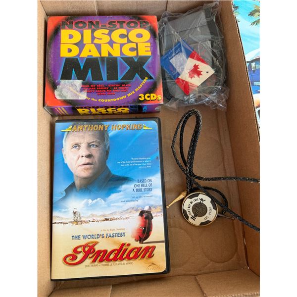 Bolo tie, CDs, DVD and phone case