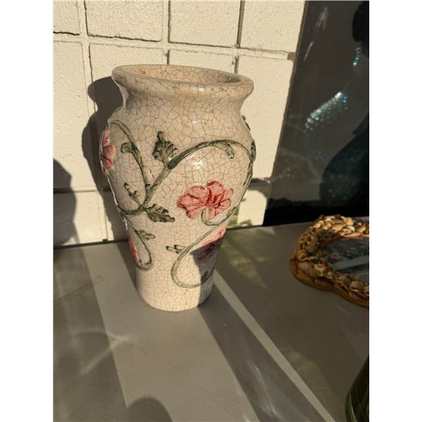 Vintage crackle, glazed pottery vase 11 inches