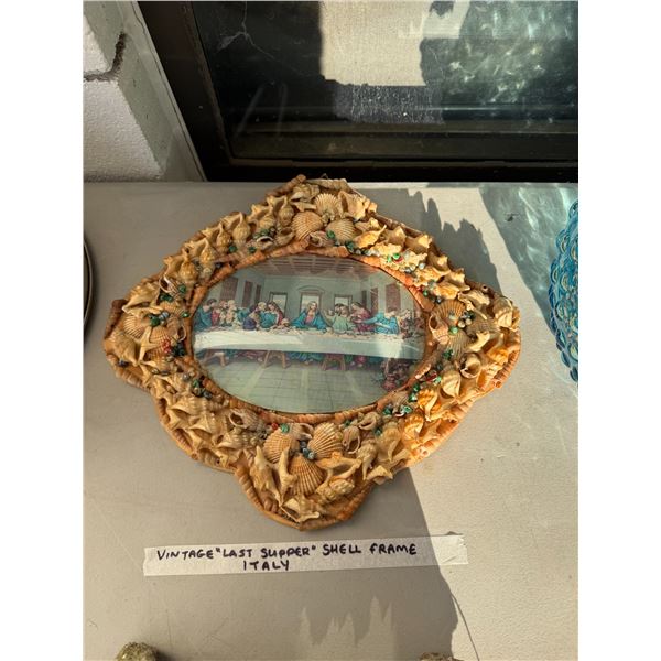 Vintage last supper Shell framed Italy