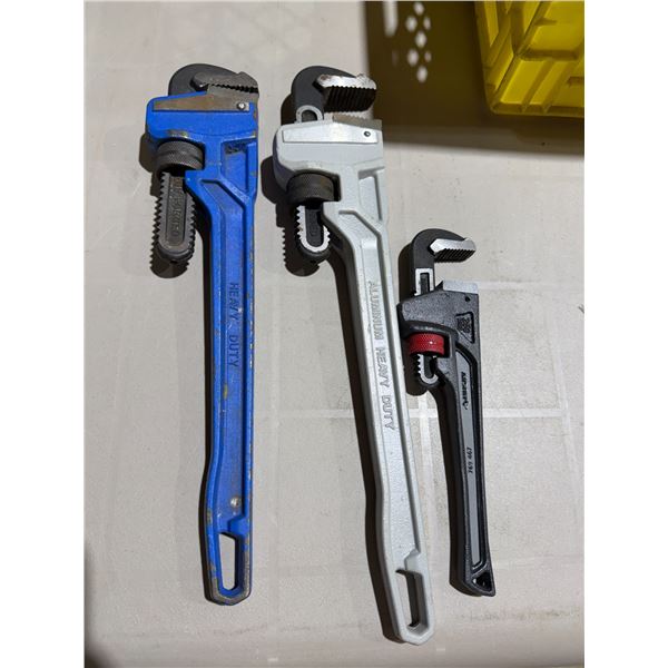 Pipe wrenches, 18 inch, 18 inch and 10 inch