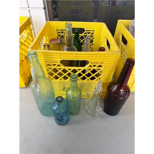 Vintage bottles in crate