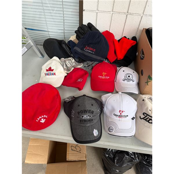 Assorted caps and other items