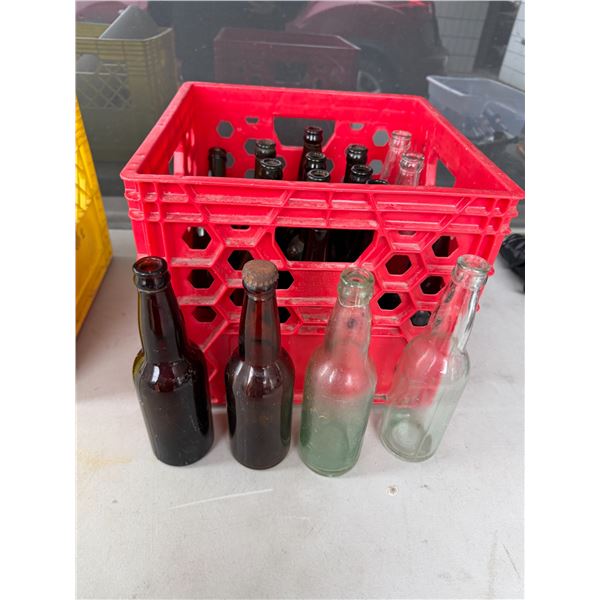 Vintage bottles with crate