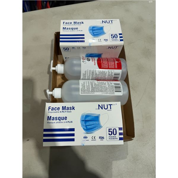 Disposable face, masks and sanitizer