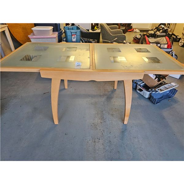 Glass & Beach Wood Table C