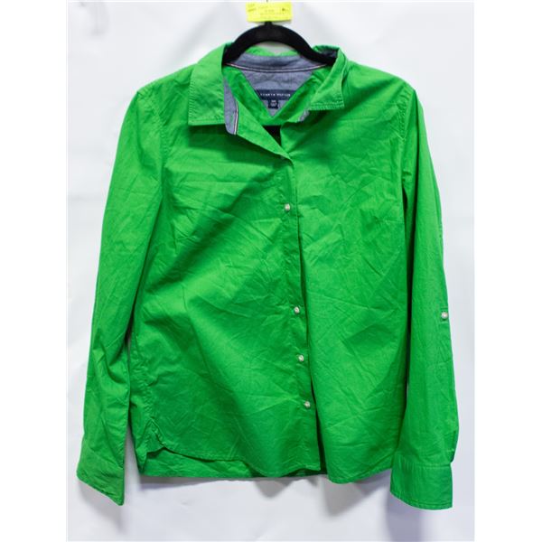 NEW TOMMY HILFIGER POPLIN BLOUSE GREEN MEDIUM
