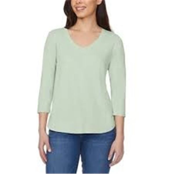 NEW WOMENS KIRKLAND 3/4 V-NECK TEE GREEN XL