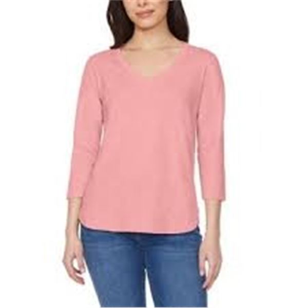 NEW WOMENS KIRKLAND 3/4 VNECK TEE PINK LARGE
