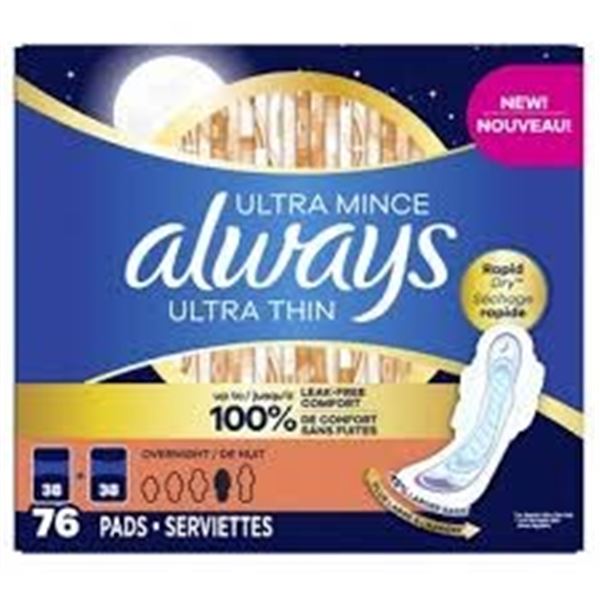 76 PADS ULTRA MINCE ALWAYS ULTRA THIN OVERNIGHT
