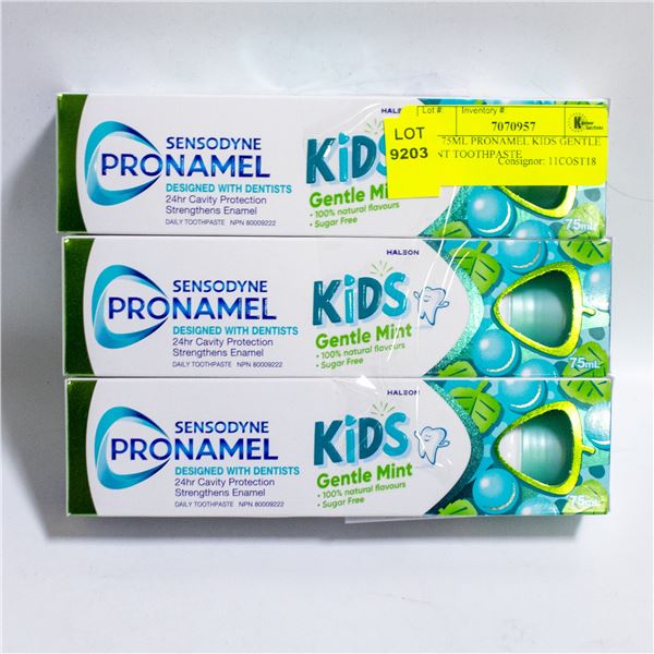 3 X 75ML PRONAMEL KIDS GENTLE MINT TOOTHPASTE