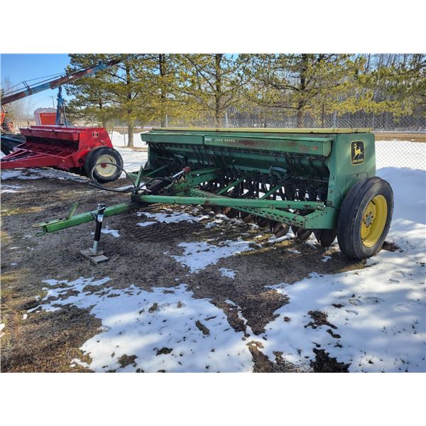 JD 8350 12 ft. End Wheel Disc Seed Drill, c/w grass & fertilizer attach, c/w hyd. cyl., No visible s