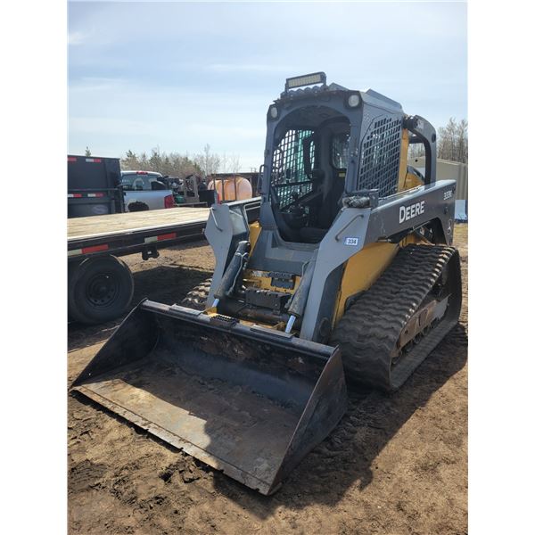 Approx. 2015 John Deere 333E Skidsteer. Showing 4325 hrs. 2 speed , c/w 72"smooth bucket, door on si