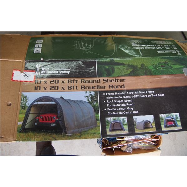 Red Mountain Valley round Shelter, 10 x 20 x 8, c/w all accessories, never used.
