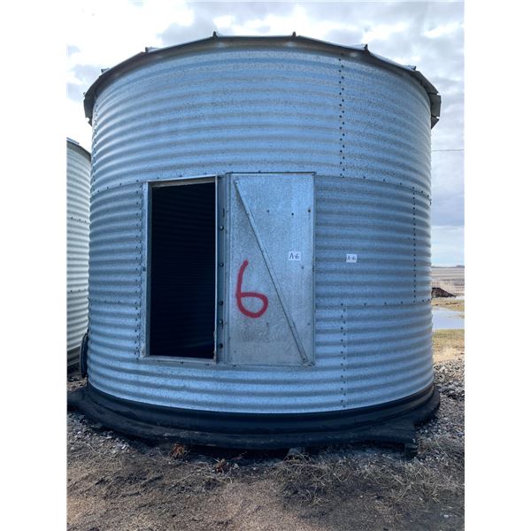Previously numbered as #6- Butler 3-Ring Grain Bin, 14 ft, 1350 Bu, wood floor, aeriation. Ph Ron 78