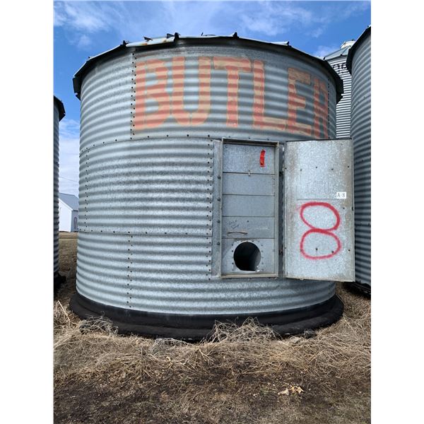 Previously numbered as #8- Butler 3-Ring Grain Bin, 14 ft, 1350 Bu, wood floor. Ph Ron 780-910-9759.