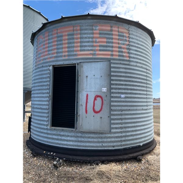 Previously numbered as #10- Butler 3-Ring Grain Bin, 14 ft, 1350 Bu, wood floor, aeriation. Ph Ron 7