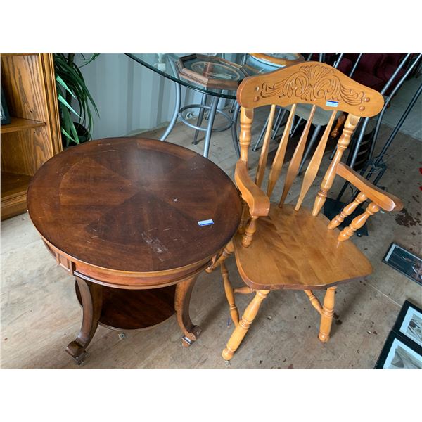 23 inch Round brown table & wooden chair