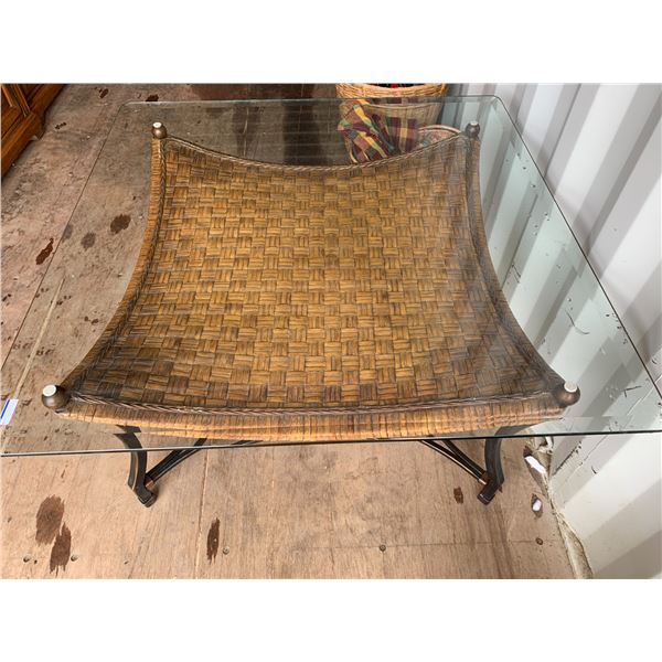 42 inch x 42 inch Glass centre table on metal wicker stand
