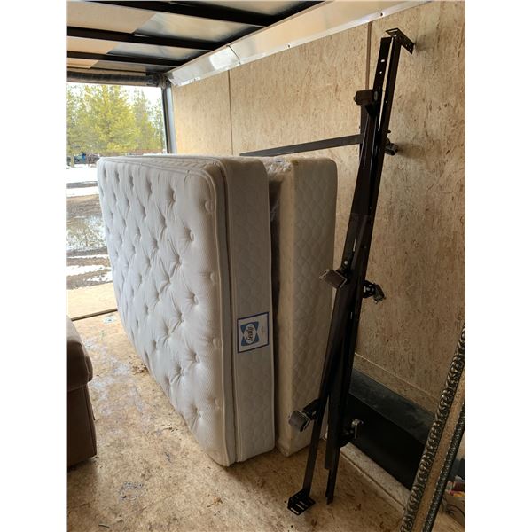 Approx. 73.5 inch x 53 inch Mattress & box spring, c/w black bed frame
