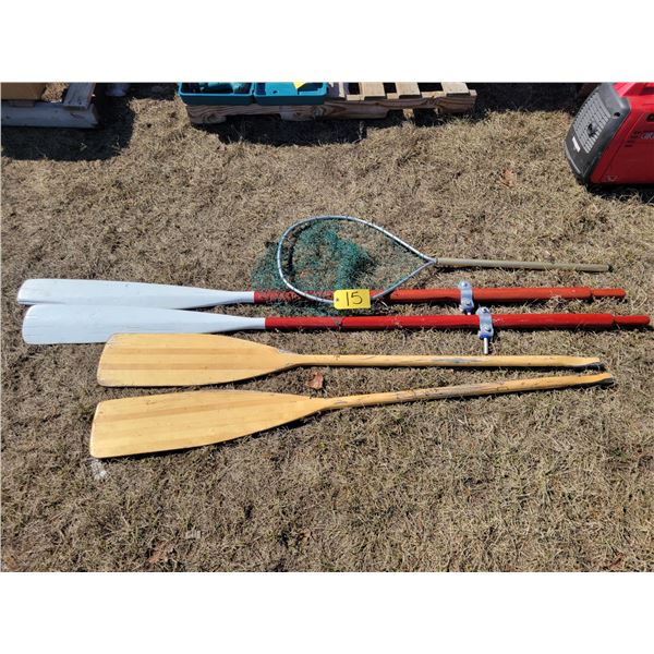 Fishnet, set of paddles, set of oars