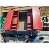 Image 9 : Pallet of misc., hub caps, tool box, cable, 4 heavy brackets, 4- large bolts & misc. steel