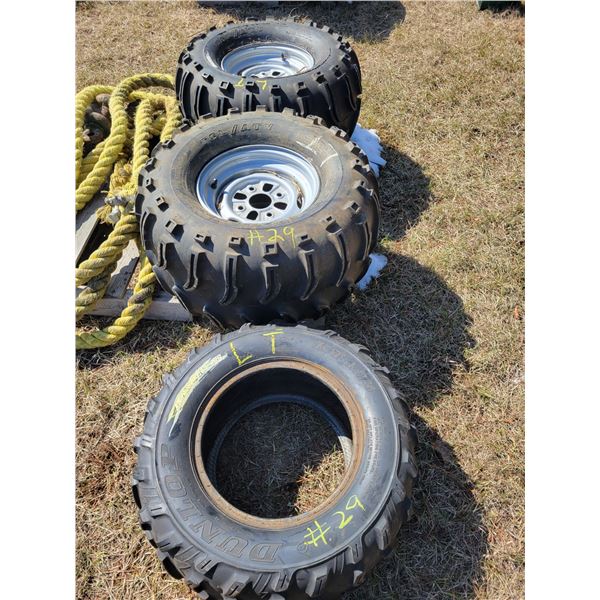 2- ATV tires c/w rims, 1- ATV tire, various sizes