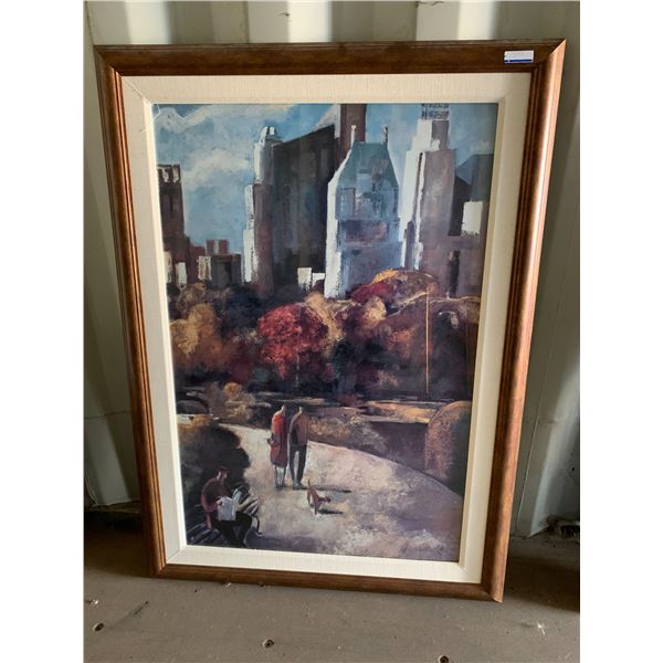 Painting of couple walking a dog, 43 inch x 31 inch