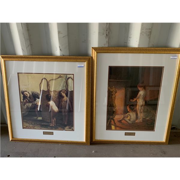 "Before Bath", 28 inch x 27 inch & "After Bath", 30 1/2 inch x 25 1/2 inch, by Paul Peel