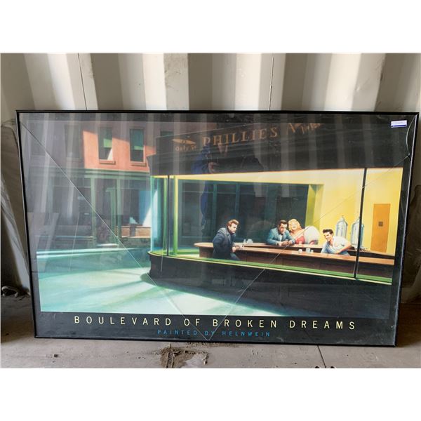 "Boulevard of Broken Dreams" Painting by Helnwein, 47 inch x 29 1/2 inch, glass frame is cracked
