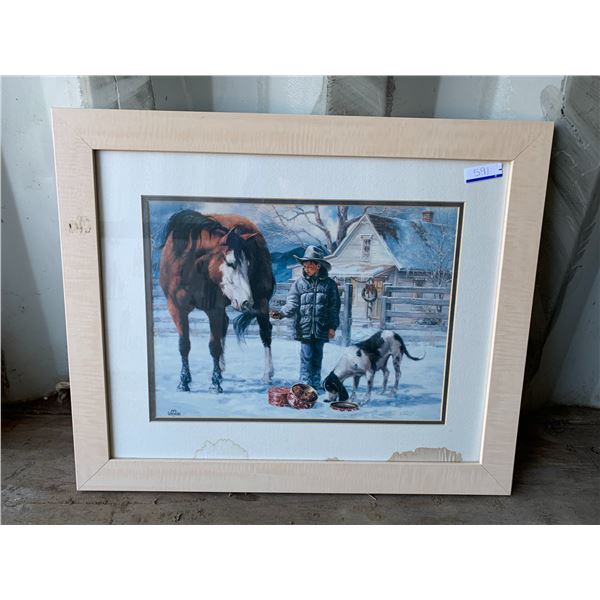 Painting of a boy, dog and his horse Painted by Jack Sorenson